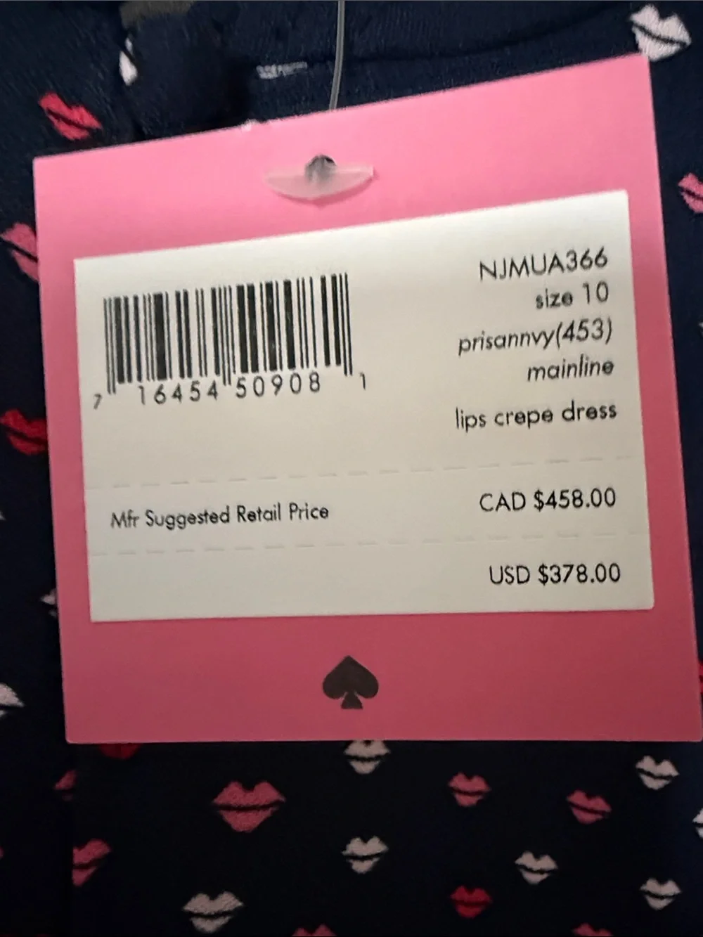 kate spade navy dress with pink heart pattern (NWT)